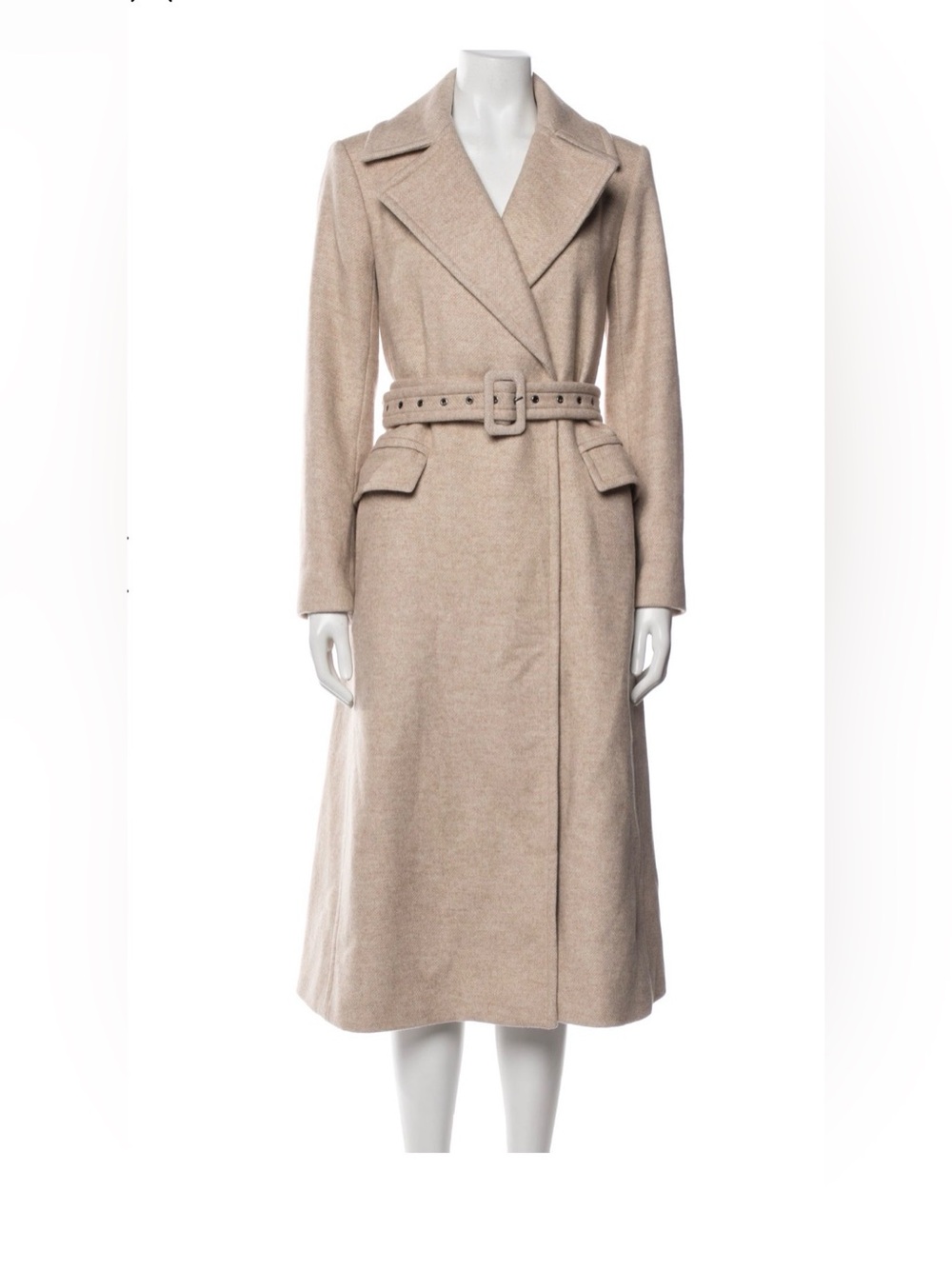 Theory Cream Belted Wool Long Coat small petite